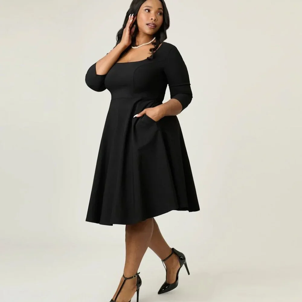 5x black dress Women w/Control Finespun Jersey Midi Dress-Black-Petite 5X A623040